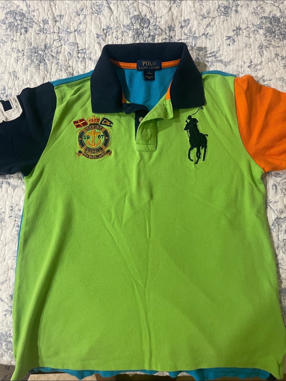 Polo by Ralph Lauren boys multi colored Lime Green Colorblock Crest Polo